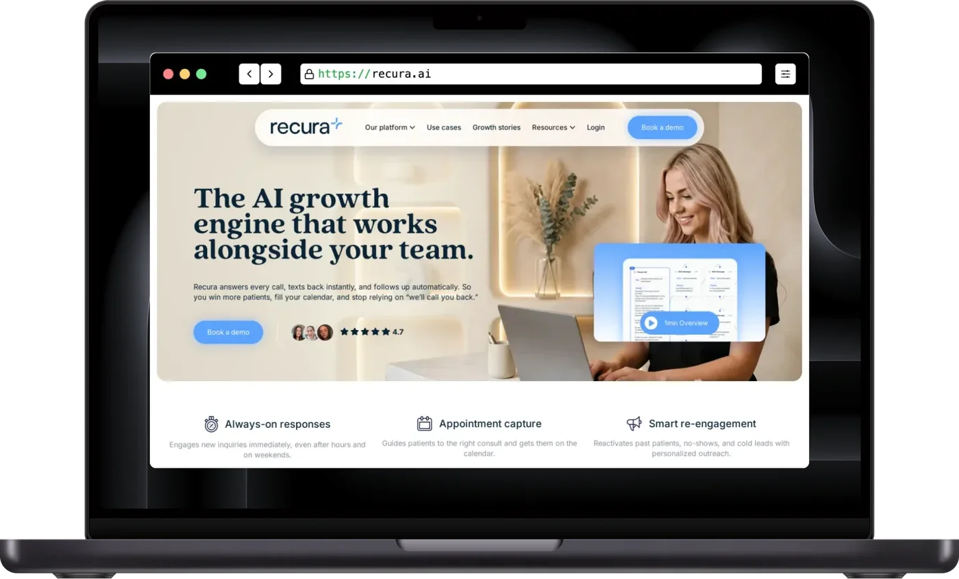 RecuraAI  landing page on a MacBook