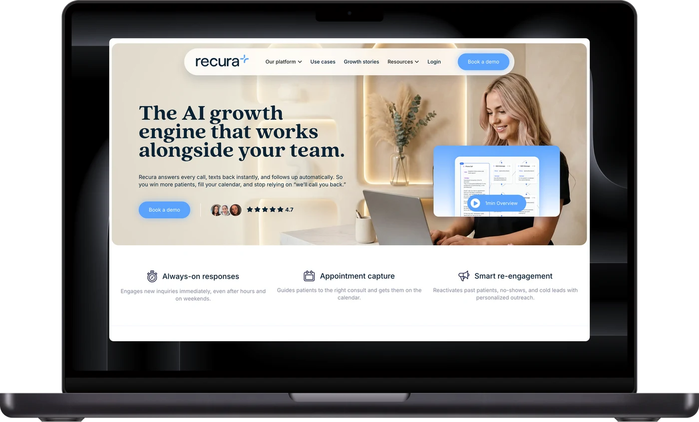 RecuraAI  landing page on a MacBook